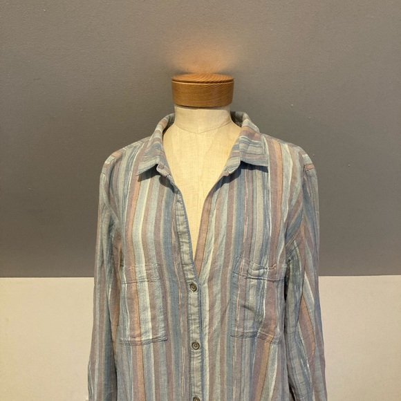 Anthropologie Cloth & Stone Raw-Hem Shirtdress in Blue Stripe - Picture 7 of 14